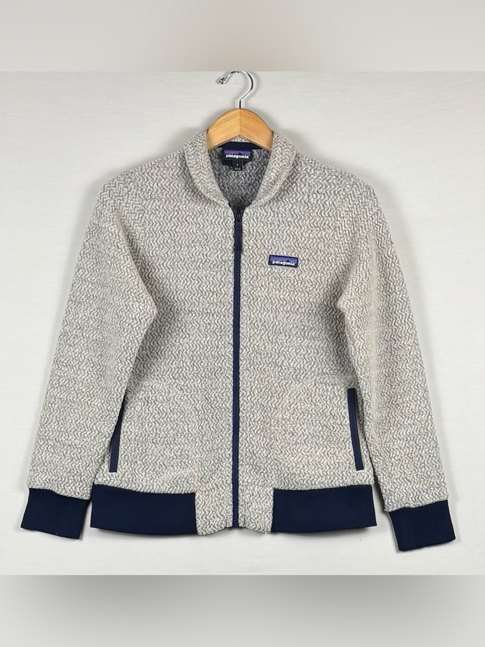 Patagonia Woolyester Fleece Jacket S Oatmeal Herringbone Wool Blend Full Zip